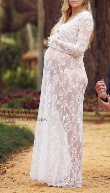 lace dress maternity hollow maxi floral plus through photoshoot